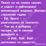 Лежат си на плажа сваляч и сади...